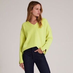 Favorite Daughter The William V-Neck Wool & Cashmere Blend Sweater Citron XS NEW